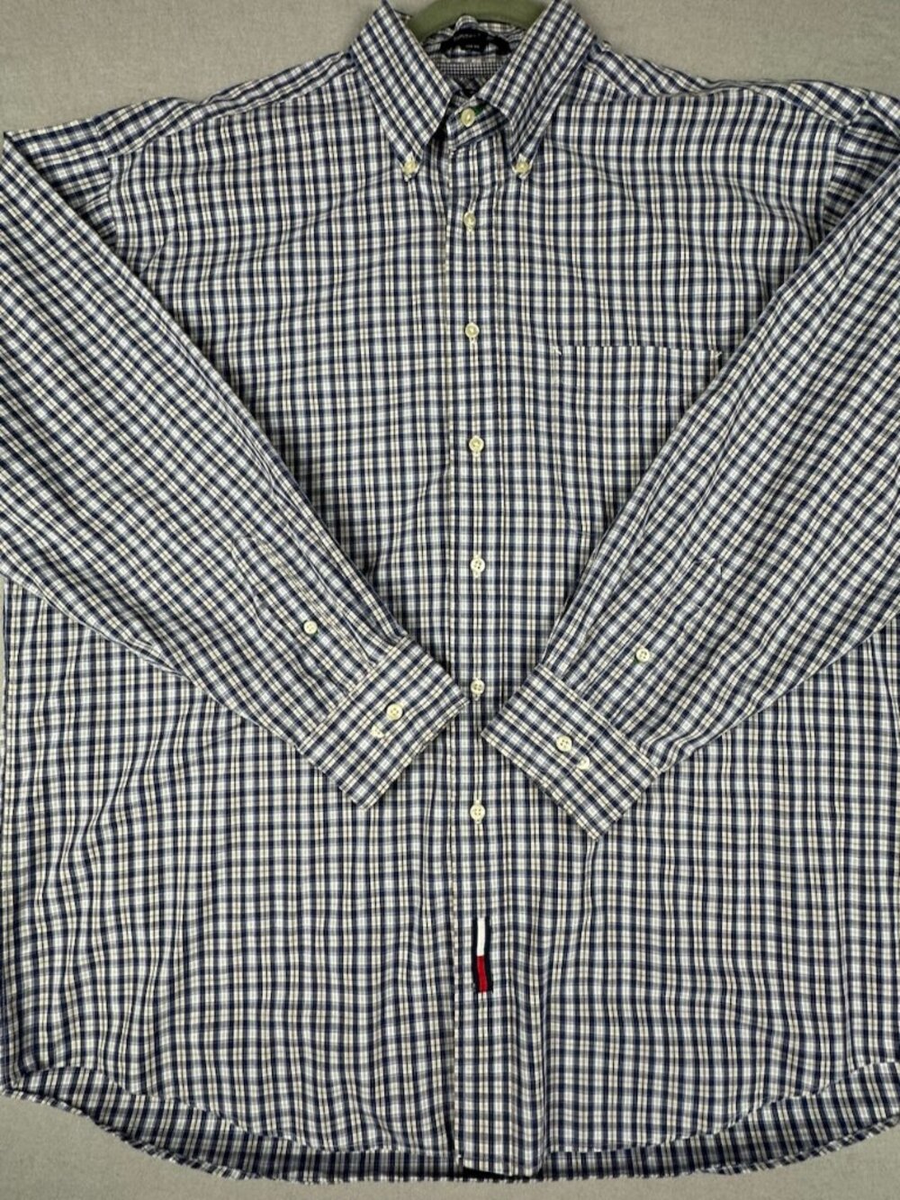 Tommy Hilfiger Men's 17.5 34/35 XL Blue Plaid Button-Down Long Sleeve Shirt